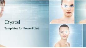  Presentation with laser eye surgery - Cool new PPT layouts with laser hologram on eyes collage backdrop and a sky blue colored foreground