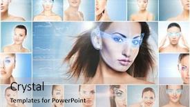  Presentation with eye surgery - Presentation design consisting of laser hologram on eyes collage background and a coral colored foreground