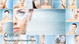  Presentation with ophthalmology surgery - Beautiful PPT layouts featuring laser hologram on eyes collage backdrop and a sky blue colored foreground