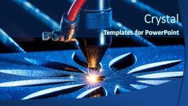  Presentation with laser - Cool new PPT theme with laser-machine-cuts-plywood-close backdrop and a ocean colored foreground
