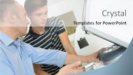  Presentation with laser - Amazing PPT layouts having laser-machine backdrop and a sky blue colored foreground