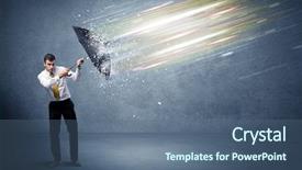  Presentation with defending - Presentation theme featuring laser security - business man defending light beams background and a ocean colored foreground