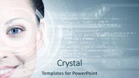  Presentation with eye - Audience pleasing slide deck consisting of laser security - close up of woman eye backdrop and a lemonade colored foreground