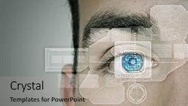  Presentation with recognition - Slides featuring biometric security - close up of male eye background and a light gray colored foreground