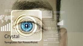  Presentation with recognition - Amazing PPT theme having security systems - close up of male eye backdrop and a mint green colored foreground