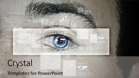  Presentation with recognition - Colorful PPT layouts enhanced with close up of male eye backdrop and a light gray colored foreground
