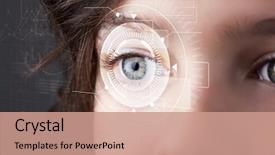  Presentation with cyber - Beautiful PPT theme featuring eyes technology - modern cyber girl with technolgy backdrop and a coral colored foreground