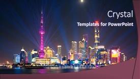  Presentation with china shanghai - Presentation with laser-show-over-illuminated-lujiazui background and a navy blue colored foreground