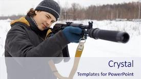  Presentation with laser - Audience pleasing presentation design consisting of laser tag - teen with gun takes aim backdrop and a sky blue colored foreground