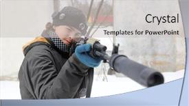  Presentation with gun - Cool new slides with laser tag - teenager with gun takes aim backdrop and a light gray colored foreground