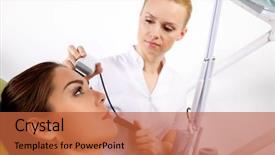  Presentation with beautiful young woman getting face - Amazing PPT layouts having laser therapy - portrait of attractive beautiful young backdrop and a red colored foreground