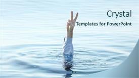  Presentation with last chance - PPT theme with last chance - sinking man showing victory sign background and a sky blue colored foreground