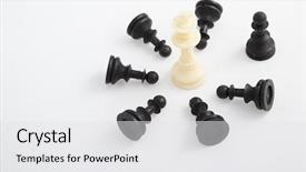  Presentation with chess pieces - Beautiful slide deck featuring last man standing - fallen king pieces surrounded backdrop and a white colored foreground