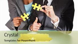  Presentation with business women - Theme enhanced with last piece of the puzzle background and a yellow colored foreground