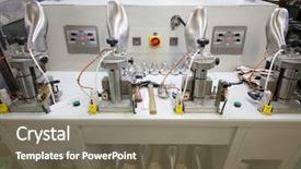  Presentation with factory machine - Audience pleasing slide set consisting of last place - modern machine for shoes produce backdrop and a violet colored foreground