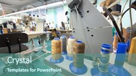  Presentation with machines - PPT layouts with last place - workshop with sewing machines background and a ocean colored foreground