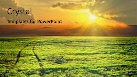  Presentation with last - Amazing PPT theme having last sunrays over green field with path backdrop and a yellow colored foreground