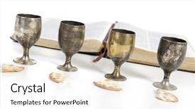  Presentation with jesus body bread and wine - Theme featuring last supper - four small cups with wine background and a white colored foreground