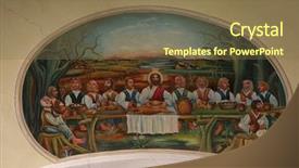  Presentation with last - Audience pleasing presentation theme consisting of snow man toy with christmas decoration and artificial snow backdrop and a gray colored foreground