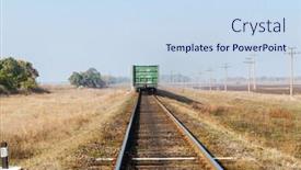  Presentation with railroad - Slide deck with speed goods train - last wagon on railroad background and a sky blue colored foreground