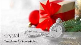  Presentation with last - Colorful slide set enhanced with last year - watch and decorations on table backdrop and a light gray colored foreground