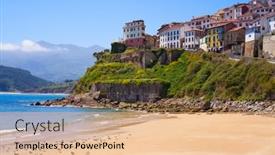  Presentation with spain - Slide deck having lastres-colunga-village-in-asturias background and a coral colored foreground