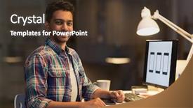  Presentation with technology - PPT theme featuring late - deadline technology and people concept background and a tawny brown colored foreground