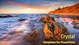  Presentation with light golden lights - Audience pleasing slide deck consisting of late afternoon sun lights up rocky beach backdrop and a tawny brown colored foreground