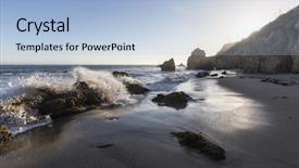  Presentation with california - Presentation design featuring late afternoon view of surf at el matador state beach in malibu california background and a light blue colored foreground