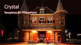 Presentation with amsterdam - Slides with late medieval building 'de waag' in amsterdam the netherlands by night background and a wine colored foreground