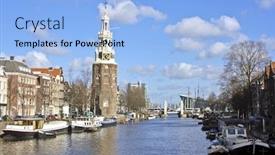  Presentation with amsterdam - PPT theme featuring late-medieval-watertower-in-amsterdam background and a light blue colored foreground
