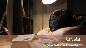  Presentation with overworked - Slides consisting of late night - exhausted overworked young man studying background and a coral colored foreground
