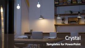  Presentation with chairs - Audience pleasing PPT theme consisting of late night - laptop on desk with empty backdrop and a tawny brown colored foreground