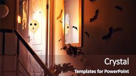  Presentation with corporate community impact celebration - Audience pleasing slides consisting of late night events - doorway decorated with balloons backdrop and a tawny brown colored foreground