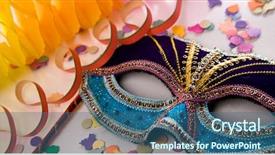  Presentation with confetti - Slide set featuring late night events - party mask and confetti isolated background and a  colored foreground