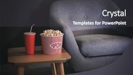  Presentation with popcorn - Presentation design with late night food - table with popcorn and drink background and a dark gray colored foreground