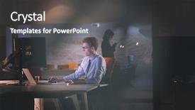  Presentation with later - Slide set featuring lateral thinking - young man working on computer background and a  colored foreground