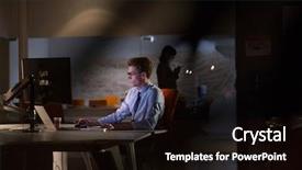  Presentation with dark night - Cool new PPT theme with lateral thinking - young man working on computer backdrop and a wine colored foreground