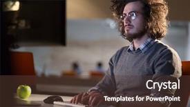  Presentation with dark night - Slide set consisting of lateral thinking - young man working on computer background and a  colored foreground