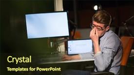  Presentation with later - Slide deck consisting of lateral thinking - young man working on computer background and a  colored foreground