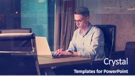  Presentation with dark night - Cool new PPT theme with lateral thinking - young man working on laptop backdrop and a  colored foreground