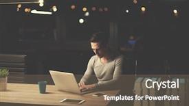  Presentation with later - Presentation design having lateral thinking - young man working on laptop background and a  colored foreground