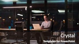  Presentation with dark night - Amazing PPT theme having lateral thinking - young man working on laptop backdrop and a  colored foreground