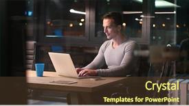  Presentation with dark night - Slides enhanced with lateral thinking - young man working on laptop background and a  colored foreground