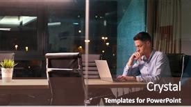  Presentation with later - Cool new PPT theme with lateral thinking - young man working on laptop backdrop and a tawny brown colored foreground