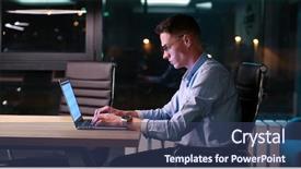  Presentation with later - PPT layouts consisting of lateral thinking - young man working on laptop background and a  colored foreground