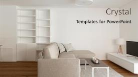 Presentation with minimal - Cool new presentation theme with lateral view of modern minimal living nobody inside backdrop and a light gray colored foreground