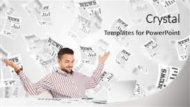  Presentation with newspapers - Presentation design having latest technologies - business man at desk background and a  colored foreground