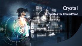  Presentation with media - Presentation theme enhanced with latest technologies for business mixed background and a  colored foreground