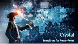  Presentation with media - PPT theme having latest technologies for business mixed background and a ocean colored foreground